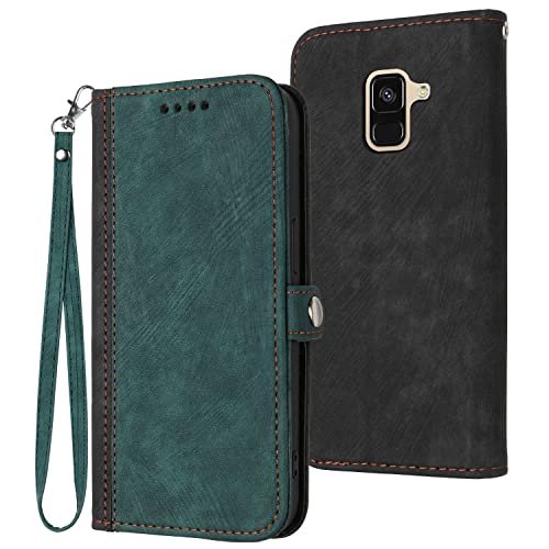 Verpotex Kompatibel mit Samsung Galaxy A6 2018 Hülle, Premium Leder PU Handyhülle Flip Wallet Case Tasche mit [Kartenfach] [Stand Funktion] Schutzhülle für Samsung Galaxy A6 2018 (Grün) von Verpotex