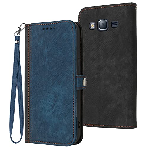 Verpotex Kompatibel mit Samsung Galaxy J310 / J3 2016 Hülle, Premium Leder PU Handyhülle Flip Wallet Case Tasche mit [Kartenfach] [Stand Funktion] Schutzhülle für Samsung Galaxy J310 / J3 2016 (Blau) von Verpotex