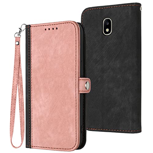 Verpotex Kompatibel mit Samsung Galaxy J330 / J3 2017 Hülle, Premium Leder PU Handyhülle Flip Wallet Case Tasche mit [Kartenfach] [Stand Funktion] Schutzhülle für Samsung Galaxy J330 / J3 2017 (Rosa) von Verpotex