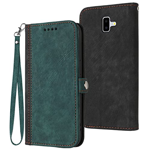 Verpotex Kompatibel mit Samsung Galaxy J6 Plus 2018 Hülle, Premium Leder PU Handyhülle Flip Wallet Case Tasche mit [Kartenfach] [Stand Funktion] Schutzhülle für Samsung Galaxy J6 Plus 2018 (Grün) von Verpotex