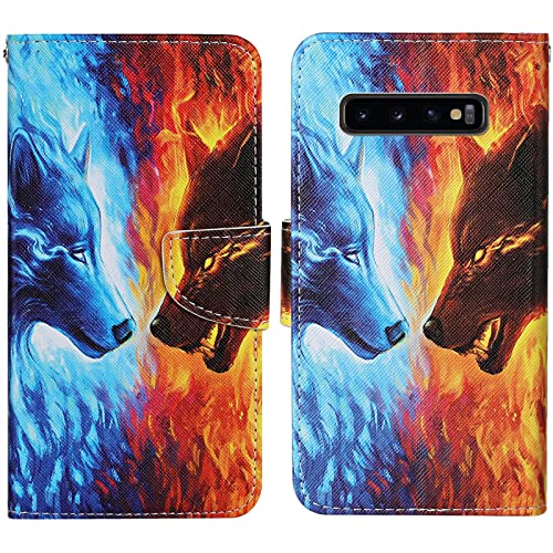 Verpotex Kompatibel mit Samsung Galaxy S10 Hülle, Handyhülle Samsung S10 Hülle Premium Lederhülle Leder Klappbar Flip Case Tasche Magnet Kartenfach Klapphülle Schutzhülle Samsung S10 (Wolf) von Verpotex