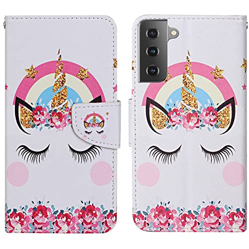 Verpotex Kompatibel mit Samsung Galaxy S21 Hülle, Handyhülle Samsung S21 Hülle Premium Lederhülle Leder Klappbar Flip Case Tasche Magnet Kartenfach Klapphülle Schutzhülle Samsung S21 (Einhorn) von Verpotex