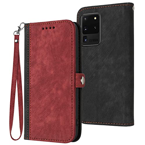 Verpotex Kompatibel mit Samsung Galaxy S21 Ultra Hülle, Premium Leder PU Handyhülle Flip Wallet Case Tasche mit [Kartenfach] [Stand Funktion] Magnetverschluss Schutzhülle für Samsung S21 Ultra (Rot) von Verpotex