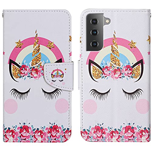 Verpotex Kompatibel mit Samsung Galaxy S22 Hülle, Handyhülle Samsung S22 Hülle Premium Lederhülle Leder Klappbar Flip Case Tasche Magnet Kartenfach Klapphülle Schutzhülle Samsung S22 (Einhorn) von Verpotex