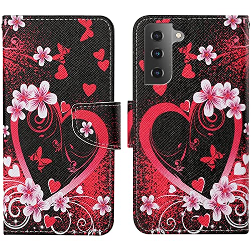 Verpotex Kompatibel mit Samsung Galaxy S22 Hülle, Handyhülle Samsung S22 Hülle Premium Lederhülle Leder Klappbar Flip Case Tasche Magnet Kartenfach Klapphülle Schutzhülle Samsung S22 (Herz) von Verpotex
