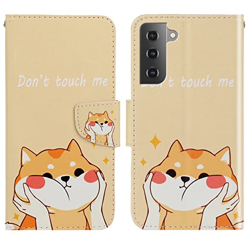 Verpotex Kompatibel mit Samsung Galaxy S22 Hülle, Handyhülle Samsung S22 Hülle Premium Lederhülle Leder Klappbar Flip Case Tasche Magnet Kartenfach Klapphülle Schutzhülle Samsung S22 (Shiba Inu) von Verpotex