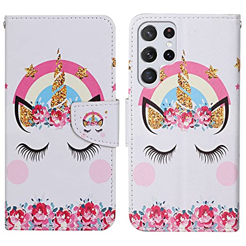 Verpotex Kompatibel mit Samsung Galaxy S23 Ultra Hülle, Handyhülle Samsung S23 Ultra Hülle Lederhülle Leder Klappbar Flip Case Magnet Kartenfach Klapphülle Schutzhülle Samsung S23 Ultra (Einhorn) von Verpotex