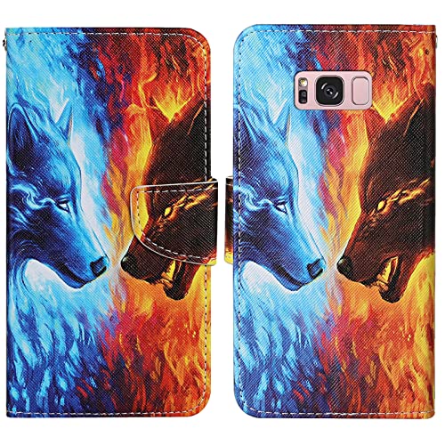 Verpotex Kompatibel mit Samsung Galaxy S8 Hülle, Handyhülle Samsung S8 Hülle Premium Lederhülle Leder Klappbar Flip Case Tasche Magnet Kartenfach Klapphülle Schutzhülle Samsung S8 (Wolf) von Verpotex