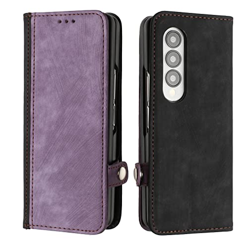 Verpotex Kompatibel mit Samsung Galaxy Z Fold 3 5G Hülle, Premium Leder PU Handyhülle Flip Wallet Case Tasche mit [Kartenfach] [Stand Funktion] Schutzhülle für Samsung Galaxy Z Fold 3 5G (Lila) von Verpotex