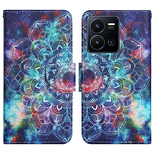 Verpotex Kompatibel mit Vivo Y35 4G 2022/Y22S/Y22 Hülle, Handyhülle Lederhülle Leder Klappbar Case Tasche Magnet Wallet Kartenfach Klapphülle Schutzhülle Hülle Vivo Y35 4G 2022/Y22S/Y22 (Mandala 1) von Verpotex