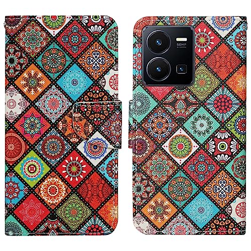 Verpotex Kompatibel mit Vivo Y35 4G 2022/Y22S/Y22 Hülle, Handyhülle Lederhülle Leder Klappbar Case Tasche Magnet Wallet Kartenfach Klapphülle Schutzhülle Hülle Vivo Y35 4G 2022/Y22S/Y22 (Ethnisch) von Verpotex