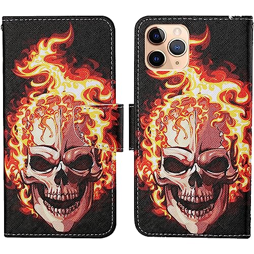 Verpotex Kompatibel mit iPhone 11 Pro Hülle, Premium Handyhülle Lederhülle Leder Klappbar Flip Tasche Magnet Wallet Kartenfach Klapphülle Schutzhülle Hülle iPhone 11 Pro (5,8 Zoll) (Schädel) von Verpotex