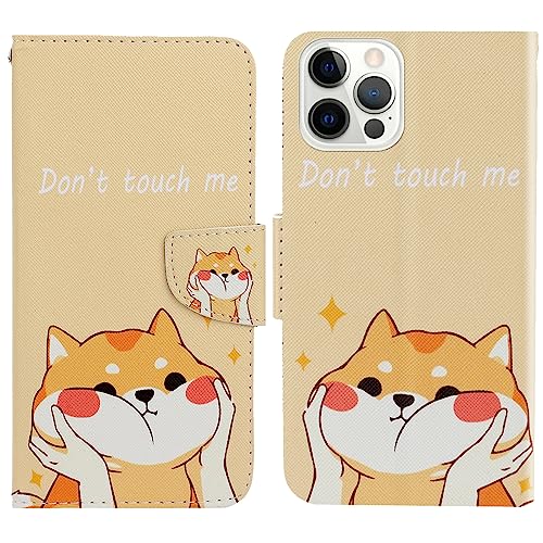 Verpotex Kompatibel mit iPhone 12/12 Pro Hülle, Handyhülle Lederhülle Leder Klappbar Flip Case Magnet Wallet Kartenfach Klapphülle Schutzhülle Hülle iPhone 12/12 Pro (6,1 Zoll) (Shiba Inu) von Verpotex