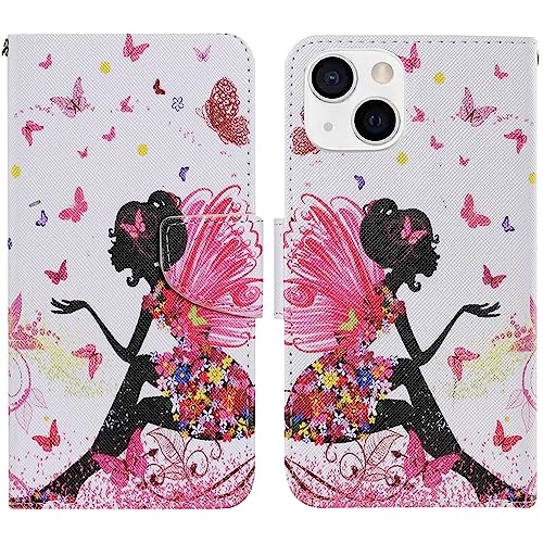 Verpotex Kompatibel mit iPhone 13 Hülle, Premium Handyhülle Lederhülle Leder Klappbar Case Tasche Magnet Wallet Kartenfach Klapphülle Schutzhülle Hülle Holster iPhone 13 (6,1 Zoll) (Mädchen) von Verpotex