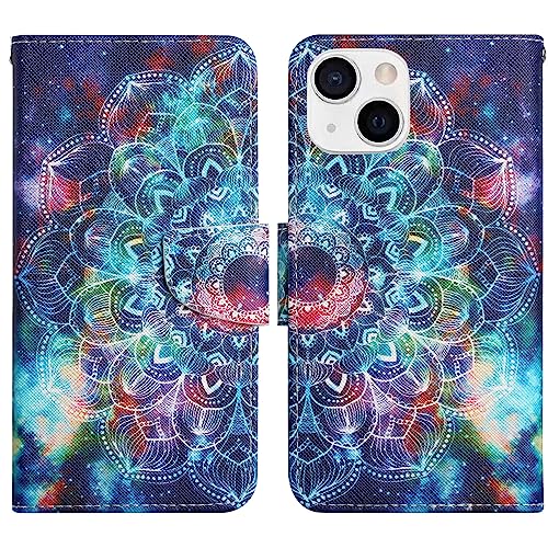 Verpotex Kompatibel mit iPhone 13 Hülle, Premium Handyhülle Lederhülle Leder Klappbar Case Tasche Magnet Wallet Kartenfach Klapphülle Schutzhülle Hülle Holster iPhone 13 (6,1 Zoll) (Mandala 1) von Verpotex