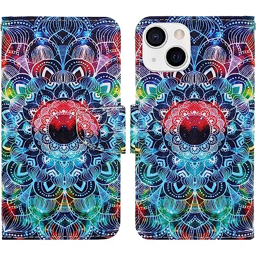 Verpotex Kompatibel mit iPhone 13 Hülle, Premium Handyhülle Lederhülle Leder Klappbar Case Tasche Magnet Wallet Kartenfach Klapphülle Schutzhülle Hülle Holster iPhone 13 (6,1 Zoll) (Mandala 2) von Verpotex