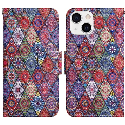 Verpotex Kompatibel mit iPhone 13 Hülle, Premium Handyhülle Lederhülle Leder Klappbar Case Tasche Magnet Wallet Kartenfach Klapphülle Schutzhülle Hülle Holster iPhone 13 (6,1 Zoll) (Kaleidoskop) von Verpotex