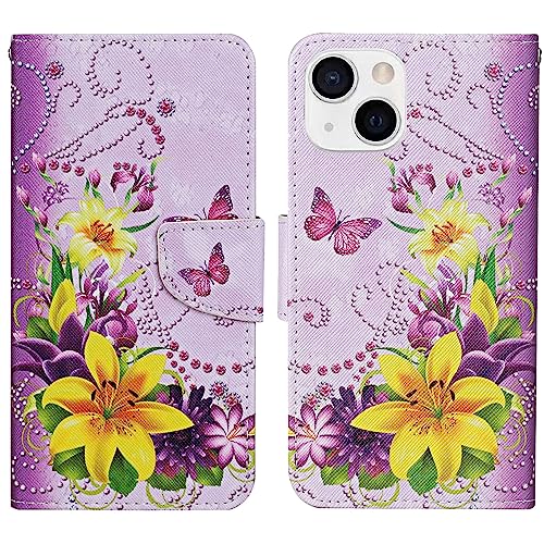 Verpotex Kompatibel mit iPhone 13 Mini Hülle, Premium Handyhülle Lederhülle Leder Klappbar Case Tasche Magnet Wallet Kartenfach Klapphülle Schutzhülle Hülle iPhone 13 Mini (5,4 Zoll) (Schmetterling 2) von Verpotex