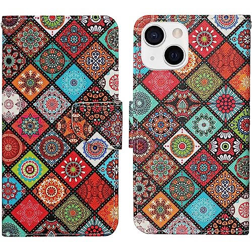 Verpotex Kompatibel mit iPhone 14 Hülle, Premium Handyhülle Lederhülle Leder Klappbar Case Tasche Magnet Wallet Kartenfach Klapphülle Schutzhülle Hülle Holster iPhone 14 (6,1 Zoll) (Ethnisch) von Verpotex