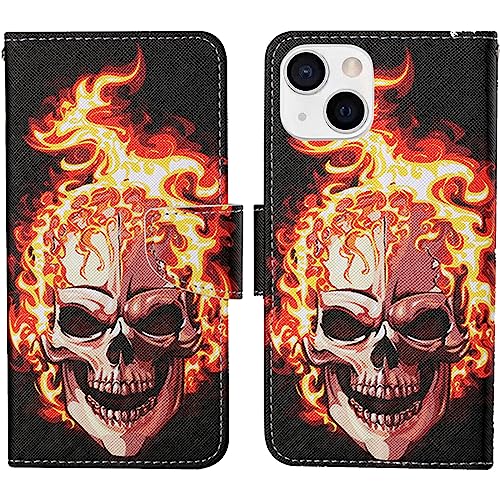 Verpotex Kompatibel mit iPhone 14 Plus Hülle, Premium Handyhülle Lederhülle Leder Klappbar Case Tasche Magnet Wallet Kartenfach Klapphülle Schutzhülle Hülle iPhone 14 Plus (6,7 Zoll) (Schädel) von Verpotex