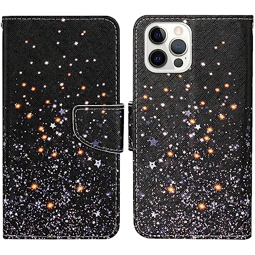 Verpotex Kompatibel mit iPhone 14 Pro Hülle, Premium Handyhülle Lederhülle Leder Klappbar Case Tasche Magnet Wallet Kartenfach Klapphülle Schutzhülle Hülle iPhone 14 Pro (6,1 Zoll) (Stern) von Verpotex