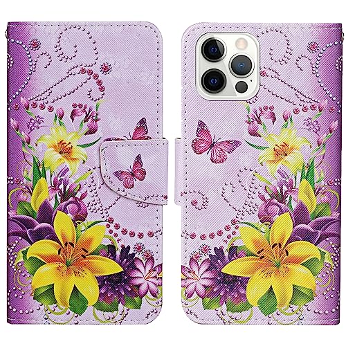Verpotex Kompatibel mit iPhone 14 Pro Max Hülle, Handyhülle Lederhülle Leder Klappbar Case Tasche Magnet Wallet Kartenfach Klapphülle Schutzhülle Hülle iPhone 14 Pro Max (6,7 Zoll) (Schmetterling 2) von Verpotex