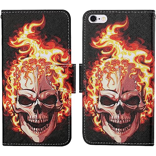 Verpotex Kompatibel mit iPhone 6S/6 Hülle, Handyhülle Lederhülle Leder Klappbar Flip Case Tasche Magnet Wallet Kartenfach Klapphülle Schutzhülle Hülle iPhone 6S / iPhone 6 (4,7 Zoll) (Schädel) von Verpotex
