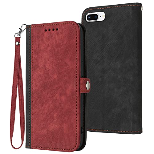 Verpotex Kompatibel mit iPhone 6S Plus/iPhone 6 Plus (5,5 Zoll) Hülle, Premium Leder PU Handyhülle Flip Wallet Case Tasche mit [Kartenfach] [Stand Funktion] Magnetverschluss Schutzhülle (Rot) von Verpotex