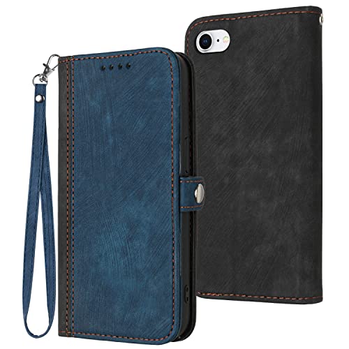 Verpotex Kompatibel mit iPhone 8 / iPhone 7/iPhone SE 2020 (4,7 Zoll) Hülle, Premium Leder PU Handyhülle Flip Wallet Case Tasche mit [Kartenfach] [Stand Funktion] Magnetverschluss Schutzhülle (Blau) von Verpotex