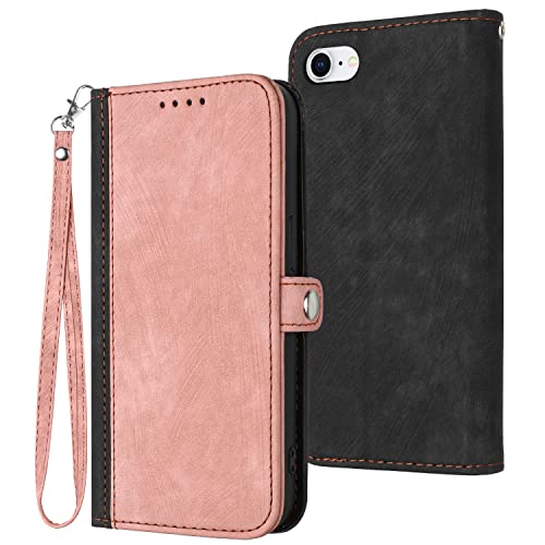 Verpotex Kompatibel mit iPhone 8 / iPhone 7/iPhone SE 2020 (4,7 Zoll) Hülle, Premium Leder PU Handyhülle Flip Wallet Case Tasche mit [Kartenfach] [Stand Funktion] Magnetverschluss Schutzhülle (Rosa) von Verpotex