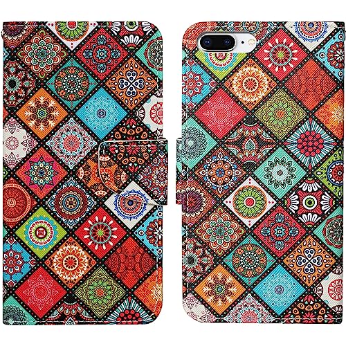 Verpotex Kompatibel mit iPhone 8 Plus/7 Plus Hülle, Handyhülle Lederhülle Leder Klappbar Flip Tasche Magnet Wallet Kartenfach Klapphülle Schutzhülle iPhone 8 Plus/7 Plus (5,5 Zoll) (Ethnisch) von Verpotex