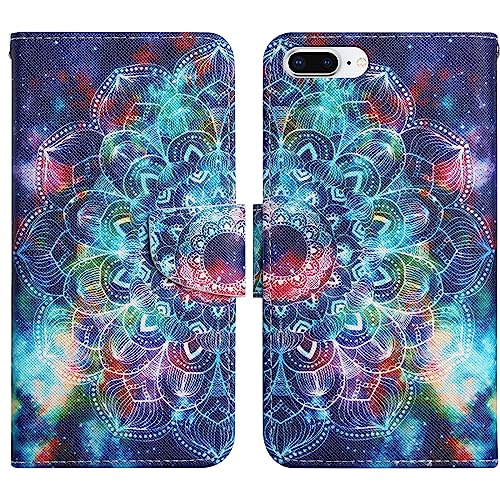 Verpotex Kompatibel mit iPhone 8 Plus/7 Plus Hülle, Handyhülle Lederhülle Leder Klappbar Flip Tasche Magnet Wallet Kartenfach Klapphülle Schutzhülle iPhone 8 Plus/7 Plus (5,5 Zoll) (Mandala 1) von Verpotex