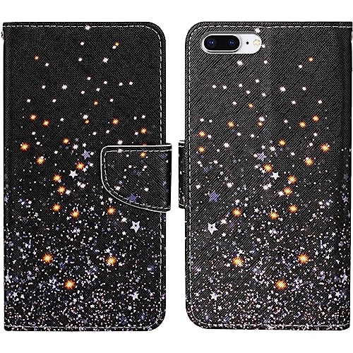 Verpotex Kompatibel mit iPhone 8 Plus/7 Plus Hülle, Handyhülle Lederhülle Leder Klappbar Flip Tasche Magnet Wallet Kartenfach Klapphülle Schutzhülle iPhone 8 Plus/7 Plus (5,5 Zoll) (Stern) von Verpotex