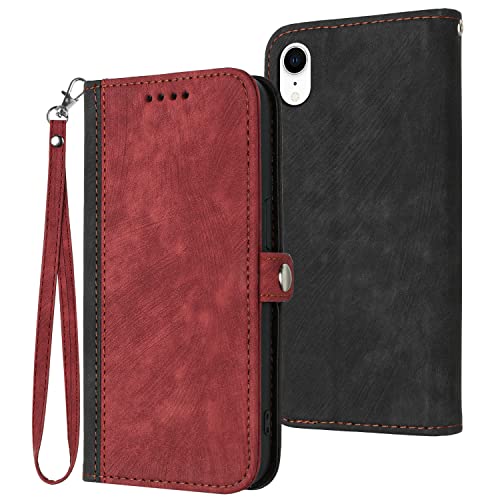 Verpotex Kompatibel mit iPhone XR (6,1 Zoll) Hülle, Premium Leder PU Handyhülle Flip Wallet Case Tasche mit [Kartenfach] [Stand Funktion] Magnetverschluss Schutzhülle für iPhone XR (Rot) von Verpotex