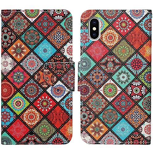 Verpotex Kompatibel mit iPhone XS/X Hülle, Handyhülle Lederhülle Leder Klappbar Flip Case Tasche Magnet Wallet Kartenfach Klapphülle Schutzhülle Hülle iPhone XS/iPhone X (5,8 Zoll) (Ethnisch) von Verpotex