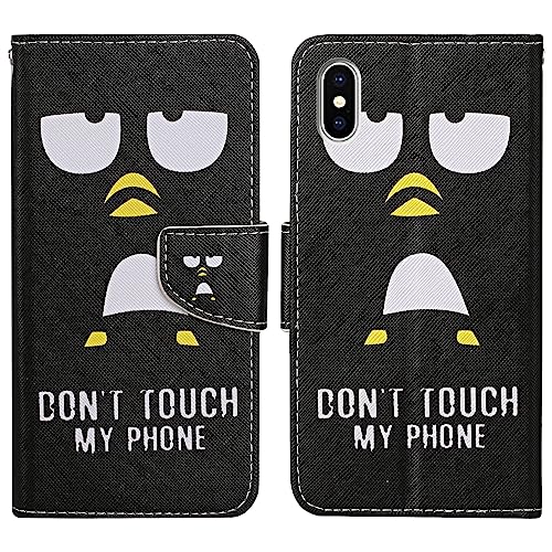 Verpotex Kompatibel mit iPhone XS/X Hülle, Handyhülle Lederhülle Leder Klappbar Flip Case Tasche Magnet Wallet Kartenfach Klapphülle Schutzhülle Hülle iPhone XS/iPhone X (5,8 Zoll) (Pinguin) von Verpotex