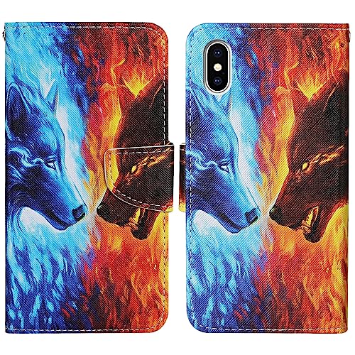 Verpotex Kompatibel mit iPhone XS/X Hülle, Handyhülle Lederhülle Leder Klappbar Flip Case Tasche Magnet Wallet Kartenfach Klapphülle Schutzhülle Hülle iPhone XS/iPhone X (5,8 Zoll) (Wolf) von Verpotex