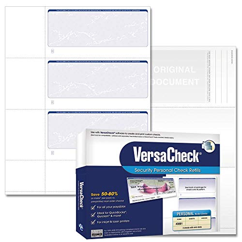 VersaCheck Secure Checks – 750 Blanko-Business- oder Personal-Brieftaschen-Schecks – Blau Prestige – 250 Blatt Form #3001 – 3 pro Blatt (31BP01-01255-4) von VersaCheck