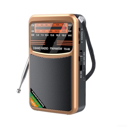 Pocket Handfunkgerät AM FM SW wiederaufladbar 1000 mAh Akku 3 W Lautsprecher Tragbares Transistor-Radio mit Typ-C-Ladung (Gold) von VersaGenius
