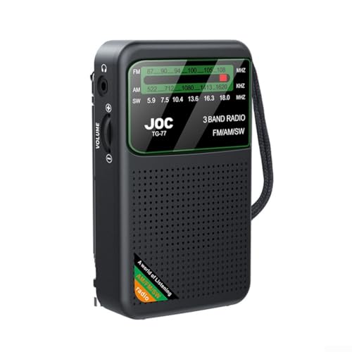 Tragbares AM/FM/SW-Radio mit 3-W-Lautsprecher, 1000 mAh, wiederaufladbares Typ-C-Aufladen für Reisen (schwarz) von VersaGenius