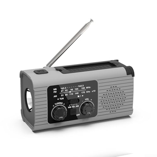 Wetter-Solar-Ladegerät, tragbares Radio mit LED-Taschenlampe, Leselampe, Handkurbel, AM/FM-Empfang und WB-Frequenzen, 4000 mAh wiederaufladbarer Akku, Taschenradio für Outdoor-Camping von VersaGenius