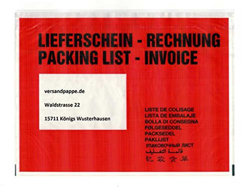 1000 St. selbstklebende C5 Dokumententaschen 235 x 175 mm Lieferscheintaschen Rechnungstaschen von Versandpappe