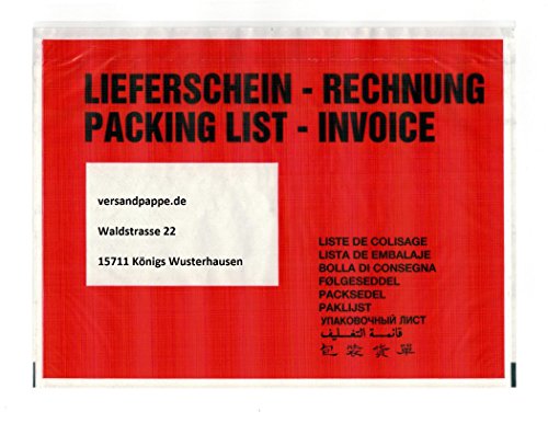 250 St. selbstklebende C5 Dokumententaschen 235 x 175 mm Lieferscheintaschen Rechnungstaschen von Versandpappe