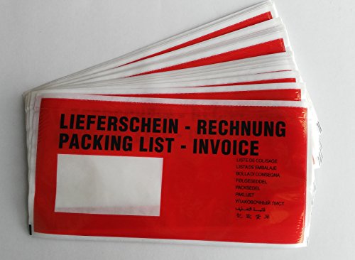 50 St. Dokumententasche DIN lang 240x125 mm selbstklebende DL Lieferscheintaschen Rechnungstaschen von Versandpappe