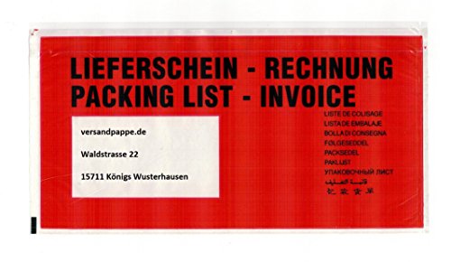 Versandpappe 250 Stück Dokumententaschen DIN lang 240 x 125 mm selbstklebend DL Lieferscheintaschen Rechnungstaschen FSC zertifiziert von Versandpappe