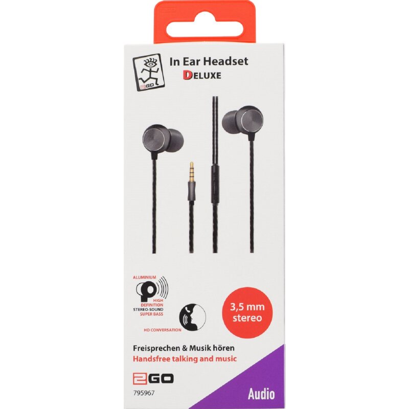 2Go In Ear Stereo-Headset 3,5mm Klinke Schwarz/anthrazit von Verschiedene