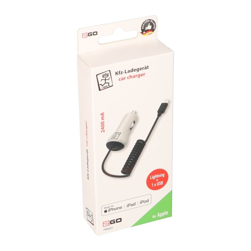 2Go KFZ-Ladegerät für Apple 8-Pin MFI & USB 12-24V 2Go KFZ-Ladegerät für Apple 8-Pin MFI & USB 12-24V von Verschiedene