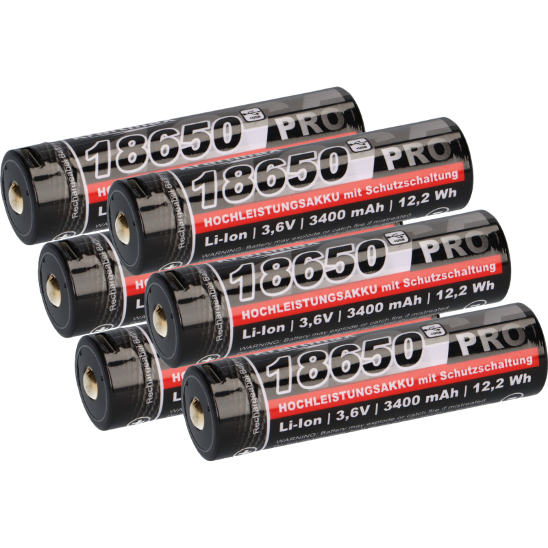 6x Kraftmax 18650 Pro Hochleistungsakku Li-Ion 3,6V 3400mAh inkl. Micro-USB Ladebuchse 6x Kraftmax 18650 Pro Hochleistungsakku Li-Ion 3,6V 3400mAh inkl. Micro-USB Ladebuchse von Verschiedene