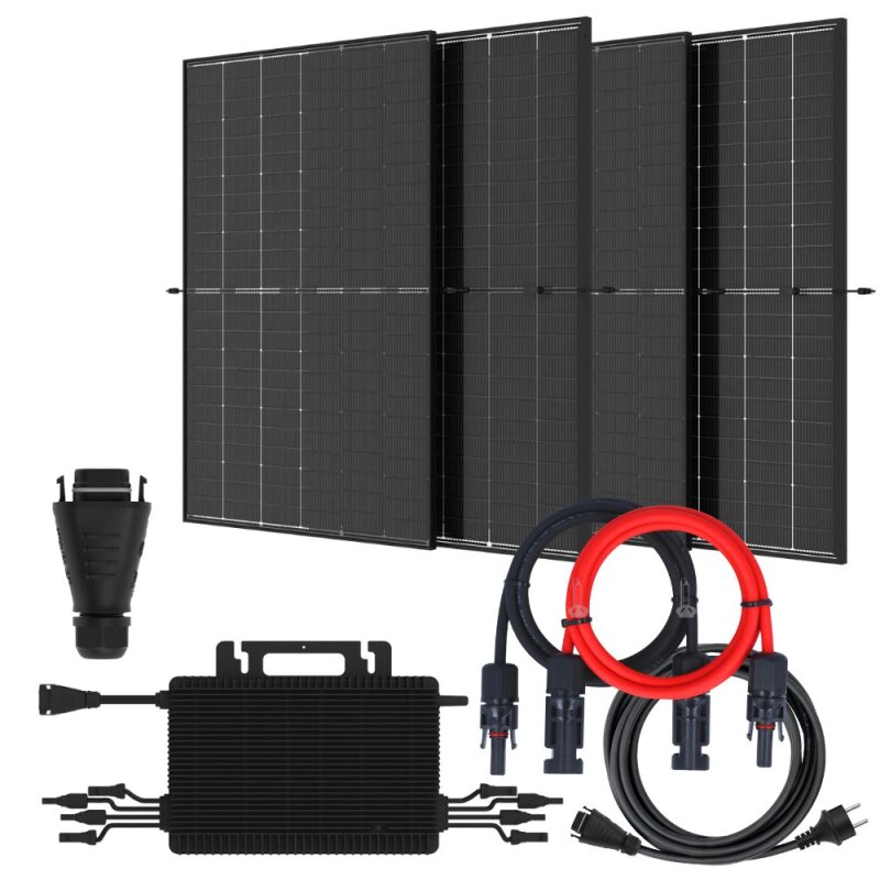 Balkonkraftwerk 1760Wp 4x Trina Solar Modul Hoymiles HMS-1600-4T Microinverter Komplettset Black Frame 0% MwSt nach §12 Abs. 3 UstG von Verschiedene
