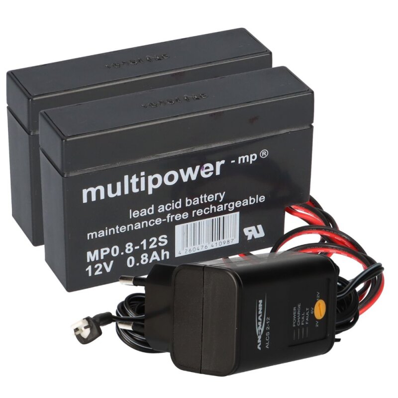 Ladegerät mit 2x Blei-Akku 12V 0,8Ah MP0.8-12H JST-Stecker Ladegerät mit 2x Blei-Akku 12V 0,8Ah MP0.8-12H JST-Stecker von Verschiedene